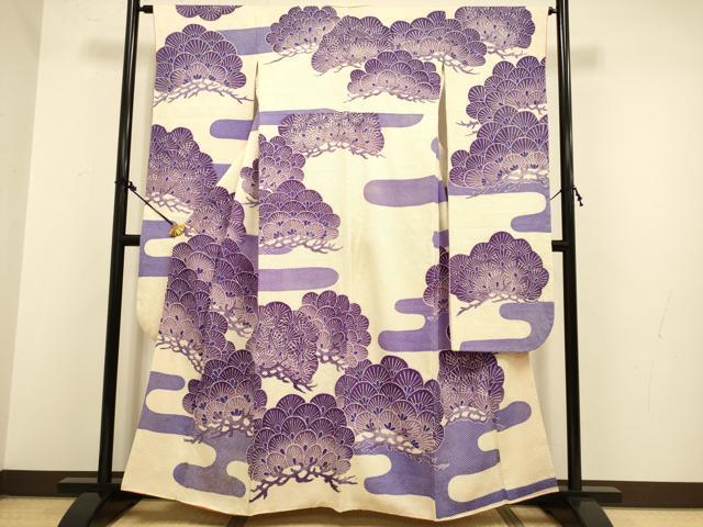 平和屋着物●名門　藤娘きぬたや・総絞り　振袖　エ霞松文　正絹　逸品　DAAZ5116du