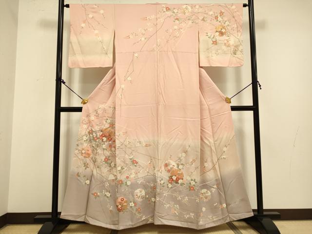 平和屋着物●訪問着　雪輪枝花文　暈し染め　金彩　正絹　逸品　DAAZ5118du