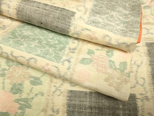 平和屋着物●小千谷紬　色紙花文　正絹　逸品　未使用　DAAZ5263du