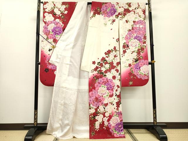 平和屋着物●豪華振袖　刺繍　草花　暈し染　金彩　正絹　逸品　DAAZ6033fe 平和屋着物○豪華振袖 刺繍 草花 暈し染 金彩 正絹 逸品 DAAZ6033fe