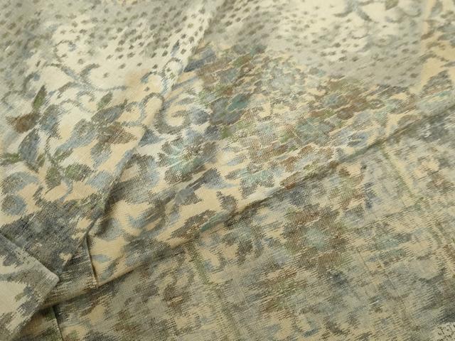 平和屋着物●小千谷紬　100亀甲　切嵌更紗花唐草文　正絹　逸品　DAAZ7010ud