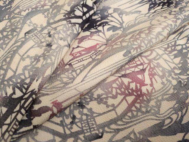 平和屋着物●上質な小紋　型染め　渡橋風景文　鬼しぼ縮緬　正絹　逸品　DAAZ7014ud