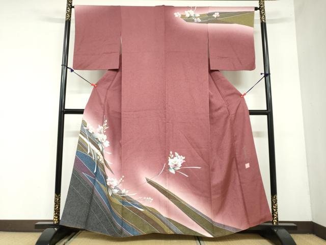 平和屋着物●中嶋まさひろ 蝋彩染作家　訪問着　草花文　暈し染め　金彩　正絹　逸品　DAAZ7054ud