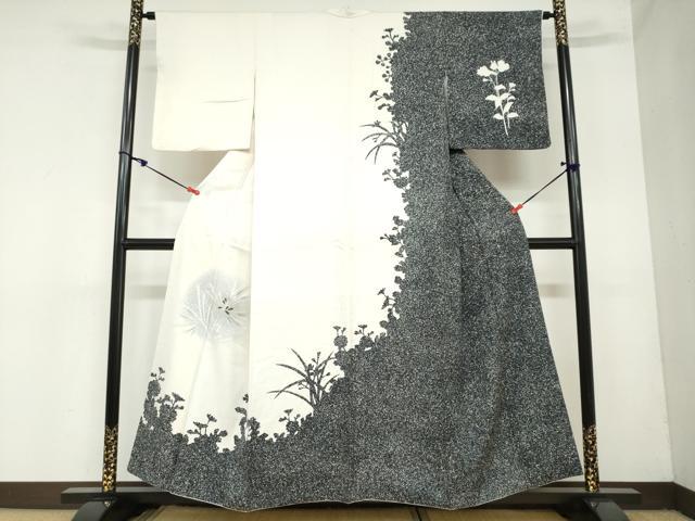 平和屋着物●訪問着　草花文　シルエット　たたき染め　正絹　逸品　DAAZ7092ud