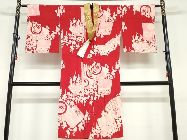 平和屋着物●アンティーク　大正ロマン　長襦袢　袷　地紙草花文　半衿刺繍　正絹　逸品　DAAZ7109ud