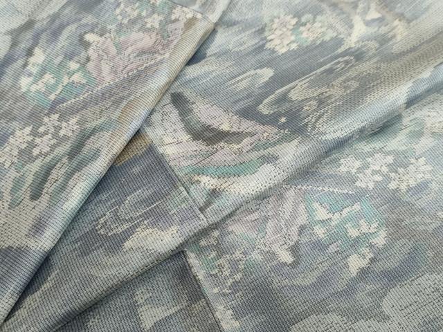 平和屋着物●都喜ヱ門　本場大島紬　白大島　9マルキ　総絣　流水小舟人物文　やまと誂製　藤絹織物謹製　正絹　逸品　DAAZ7120ud