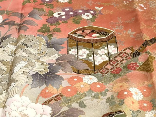 平和屋着物●豪華振袖　貝桶草花文　暈し染め　金銀彩　正絹　逸品　DAAZ7138ud 平和屋着物○豪華振袖 貝桶草花文 暈し染め 金銀彩 正絹