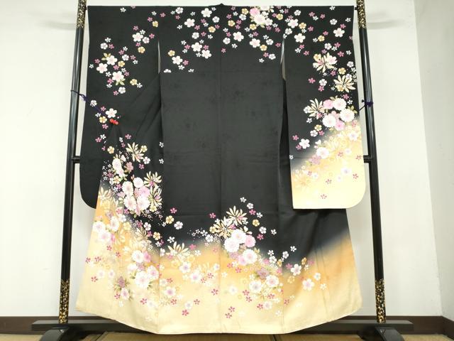 平和屋着物●豪華振袖　舞花文　暈し染め　黒地　金彩　やまと誂製　正絹　逸品　DAAZ7175ud