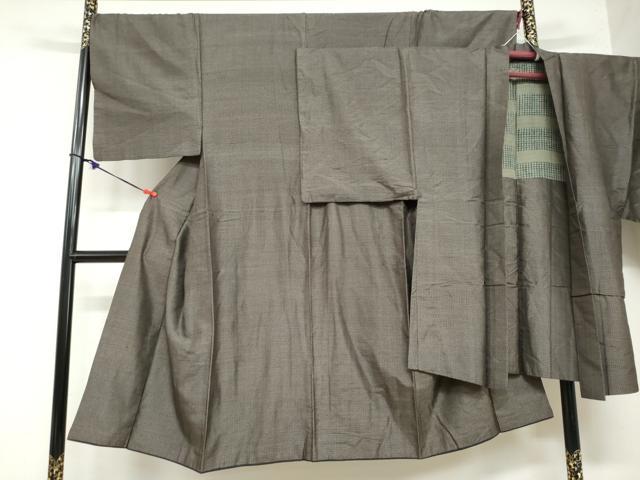 平和屋着物●男性　紬　アンサンブル　長羽織　80亀甲　変わり格子文　正絹　逸品　DAAZ7176ud