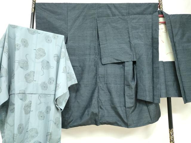 平和屋着物●男性　紬　アンサンブル　長襦袢セット（無双仕立て）　100亀甲　総詰め　さんび謹製　正絹　逸品　DAAZ7179ud