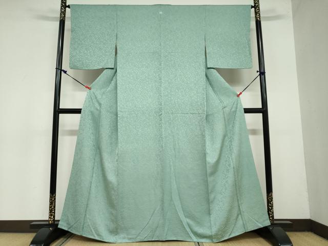 平和屋着物●上質な色無地　花尽くし地紋　若竹色　大丸扱い　正絹　逸品　DAAZ7213ud