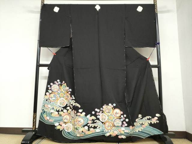 平和屋着物●豪華黒留袖　花鳥丸文　金彩　仮絵羽　正絹　逸品　未使用　DAAZ7236ud