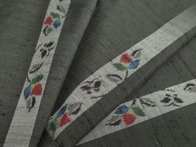 平和屋着物●上質な紬　横段草花文　正絹　逸品　DAAZ7299ud