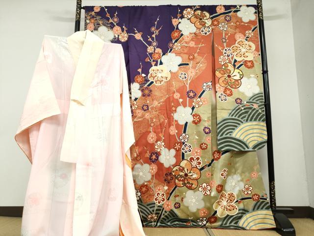 平和屋着物●豪華振袖・長襦袢（無双仕立て）セット　草花文　金彩　正絹　逸品　DAAZ7333ud