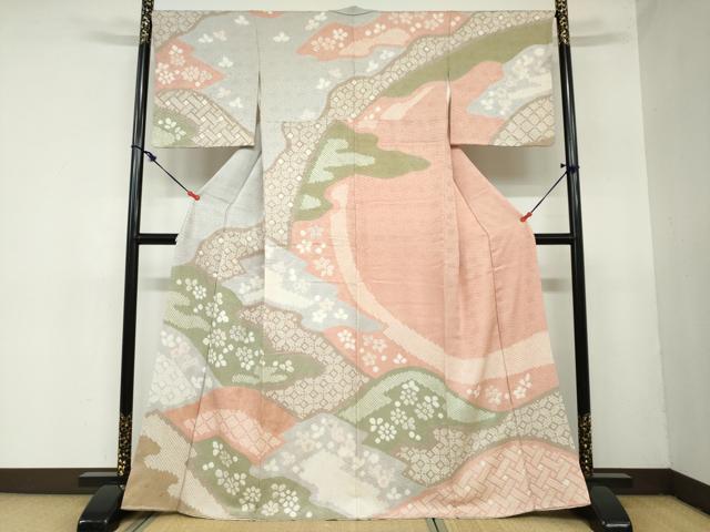 平和屋着物●訪問着　絞り　道長舞花文　正絹　逸品　DAAZ7350ud