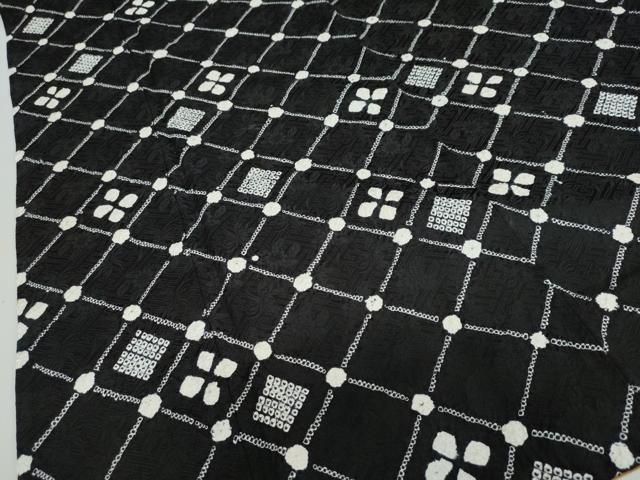 平和屋着物○上質な小紋 絞り 花菱文 黒地 正絹 逸品 DAAZ7351ud