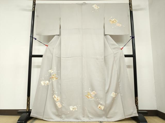 平和屋着物●訪問着　駒刺繍　冊子草花文　金彩　正絹　逸品　DAAZ7374ud