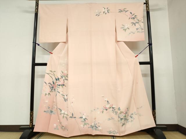 平和屋着物●訪問着　友禅　作家物　草花文　正絹　逸品　DAAZ7404ud