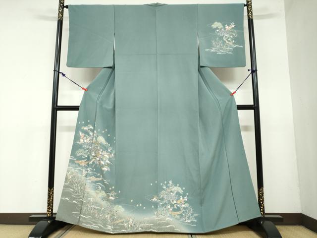 平和屋着物●訪問着　刺繍　松竹梅　千鳥　金彩　正絹　逸品　DAAZ7412ud