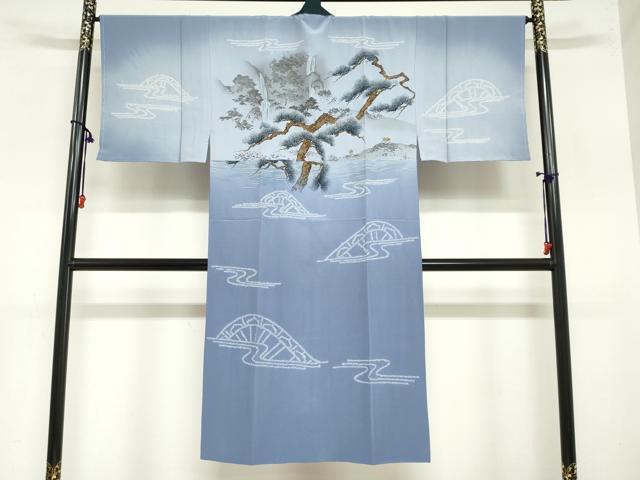 平和屋着物●男性　長襦袢　袷　絞り　風景文　正絹　逸品　DAAZ7441ud