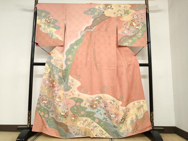 平和屋着物●訪問着　道長雪輪草花文　金彩　正絹　逸品　DAAZ7446ud