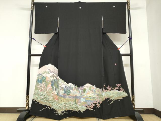 平和屋着物●本加賀友禅作家　北田弓子　黒留袖　流水小舟風景文　正絹　逸品　DAAZ7459ud