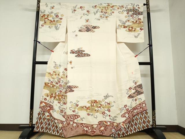 平和屋着物●極上　十日町 名門青柳謹製　絞麗舎　訪問着　駒刺繍　流水草花文　金彩　三越扱い　正絹　逸品　DAAZ7503ud