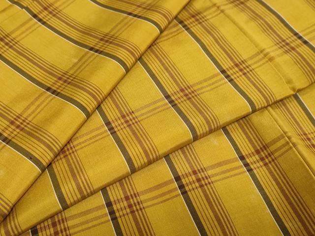 平和屋着物●本場黄八丈　平織　紬　格子　正絹　逸品　DAAZ7517ud