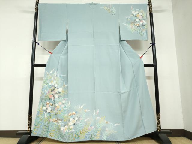 平和屋着物●訪問着　友禅　鴛鴦草花文　正絹　逸品　DAAZ7540ud