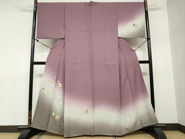 平和屋着物●訪問着　箔散らし草花文　暈し染め　金彩　正絹　逸品　DAAZ7546ud