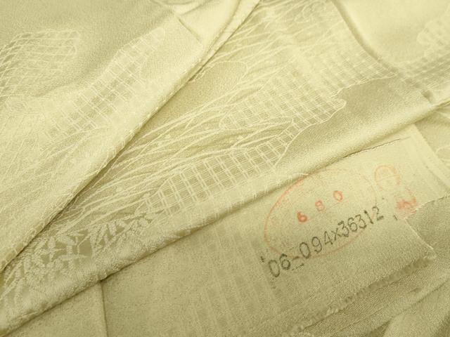 平和屋着物●上質な色無地　エ霞風景地紋　青朽葉色　反端付き　正絹　逸品　DAAZ7555ud