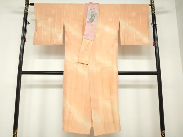 平和屋着物●長襦袢　袷　地紋起こし　草花丸地紋　暈し染め　銀彩　半衿刺繍　正絹　逸品　DAAZ7568ud