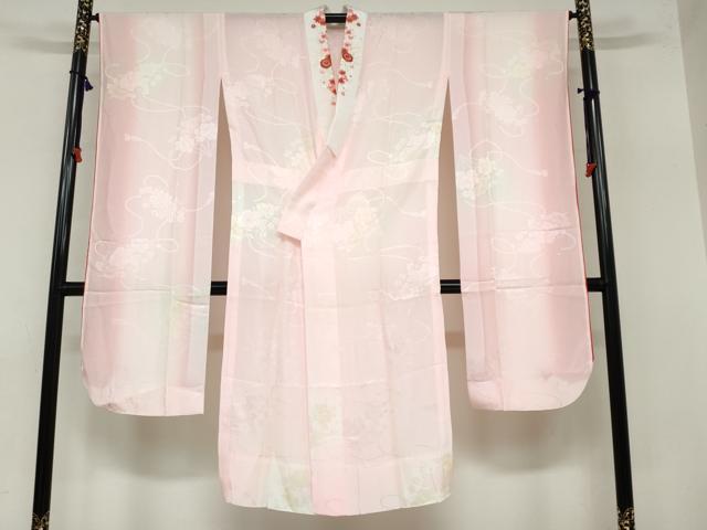 平和屋着物●振袖用長襦袢　無双仕立て　扇面草花地紋　暈し染め　半衿刺繍　正絹　逸品　DAAZ7613ud