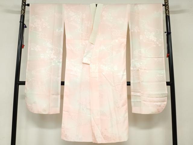 平和屋着物●振袖用長襦袢　袷　流水草花籬地紋　暈し染め　正絹　逸品　DAAZ7615ud
