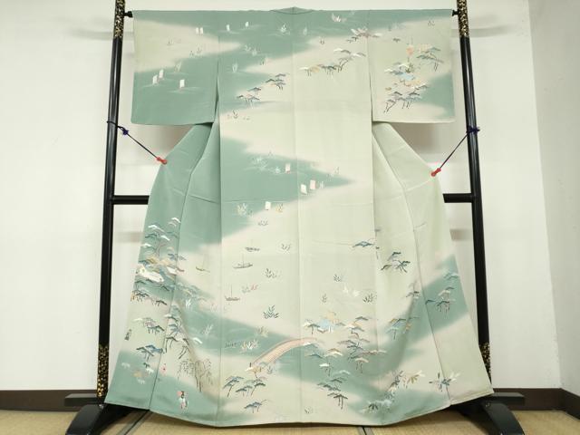 平和屋着物●訪問着　友禅　作家物　人物風景文　暈し染め　鬼しぼ縮緬　正絹　逸品　DAAZ7647ud