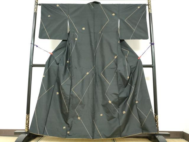 平和屋着物○上質な紬 刺し子 源氏車 黒地 正絹 逸品 DAAZ7651ud