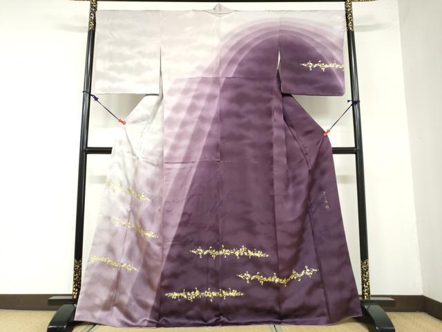 平和屋着物●皇室献上作家　北出与三郎　訪問着　箔散らし文　暈し染め　金彩　正絹　逸品　DAAZ7656ud