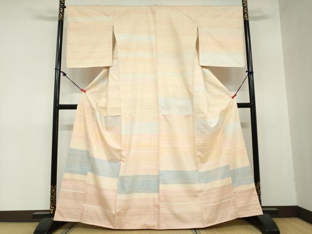 平和屋着物●紅花紬　米沢　訪問着　横段文　正絹　逸品　未使用　DAAZ7658ud