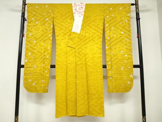 平和屋着物●振袖用長襦袢　袷　草花地紋　金銀彩　半衿刺繍　正絹　逸品　DAAZ7678ud