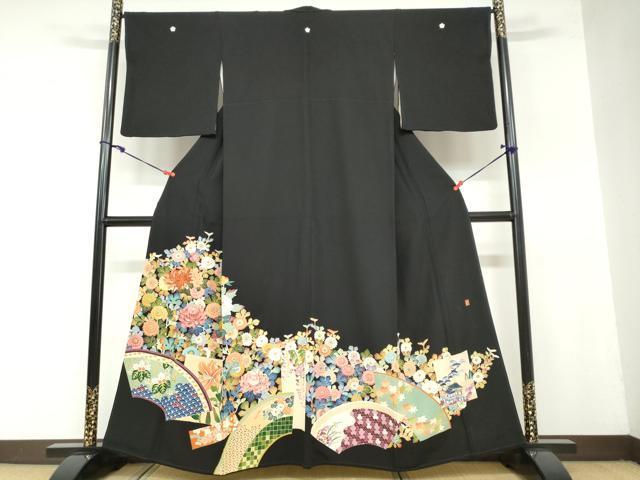 平和屋着物●本加賀友禅作家　土田外男　黒留袖　地紙草花文　正絹　逸品　DAAZ7722ud