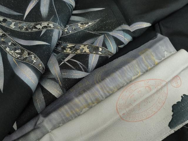 平和屋着物●訪問着　作家物　刺繍　笹文　黒地　金彩　さが美扱い　反端付き　ロング丈　正絹　逸品　DAAZ7726ud