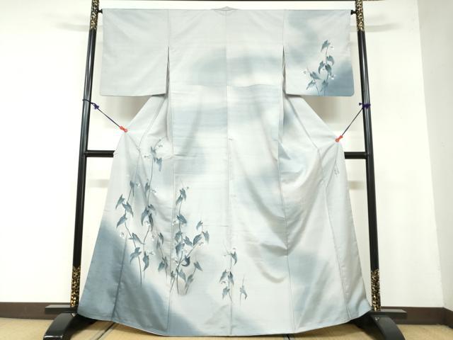 平和屋着物●訪問着　紬地　手描き　やまがおり工房　二郎作一　草花文　正絹　逸品　DAAZ7750ud