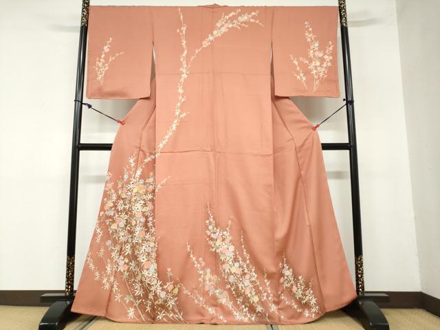 平和屋着物●訪問着　駒刺繍　草花文　金彩　正絹　逸品　未使用　DAAZ7792ud