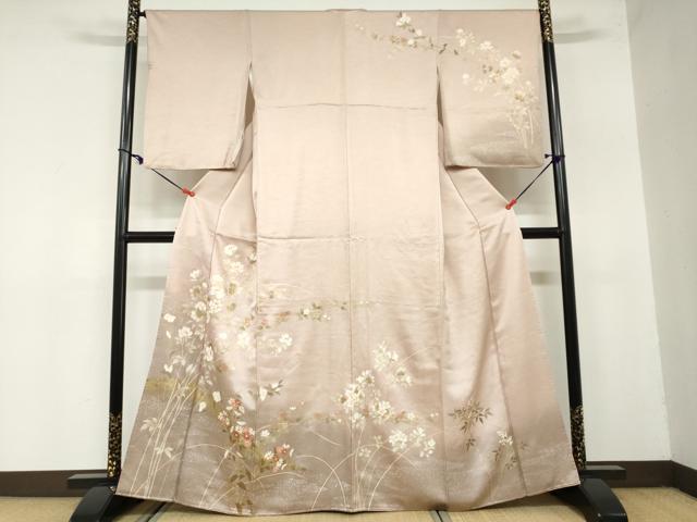 平和屋着物●訪問着　駒刺繍　草花文　金彩　正絹　逸品　DAAZ7841ud