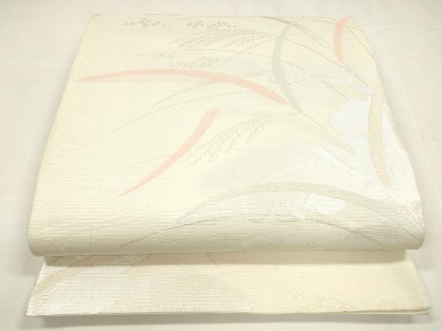 平和屋着物＊夏物　六通柄袋帯　流水草葉文　銀糸　正絹　逸品　DABA0014cm