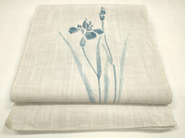 平和屋着物＊夏物　八寸名古屋帯　作家物　手描き　杜若　正絹　逸品　DABA0018cm
