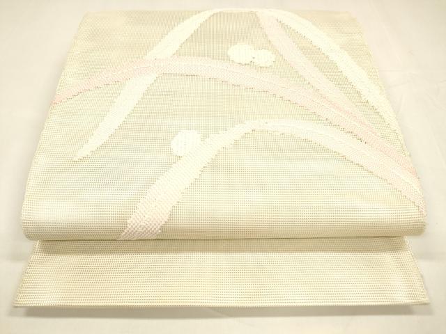 平和屋着物＊夏物　太鼓柄袋帯　露草文　銀糸　正絹　逸品　DABA0028cm