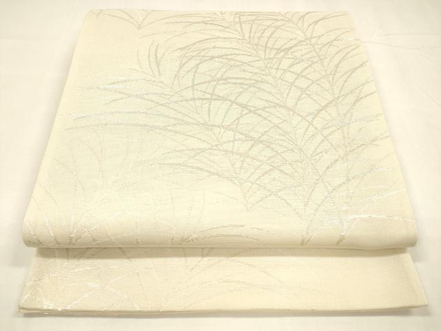 平和屋着物＊夏物　六通柄袋帯　草葉文　銀糸　正絹　逸品　DABA0040cm