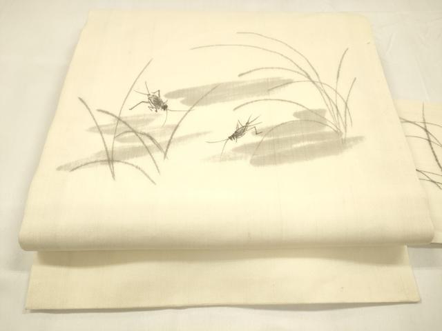 平和屋着物＊夏物　絹芭蕉　九寸名古屋帯　作家物　手描き　夏虫草葉文　正絹　逸品　DABA0047cm