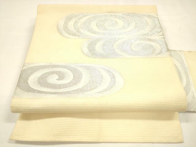 平和屋着物＊夏物　九寸名古屋帯　流水文　銀糸　正絹　逸品　DABA0061cm